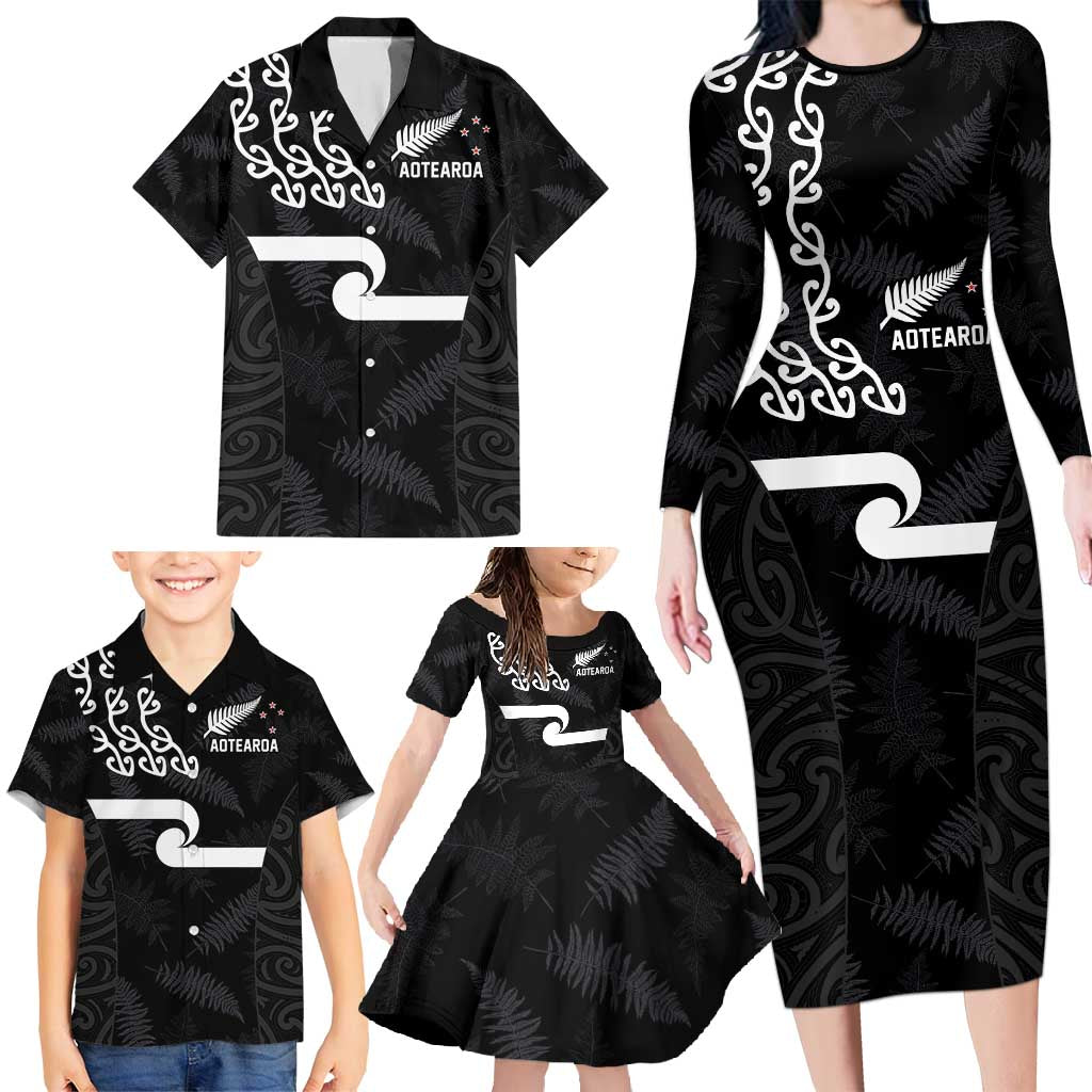 New Zealand Rugby Custom Family Matching Long Sleeve Bodycon Dress and Hawaiian Shirt The Champions Aotearoa LT03 - Polynesian Pride