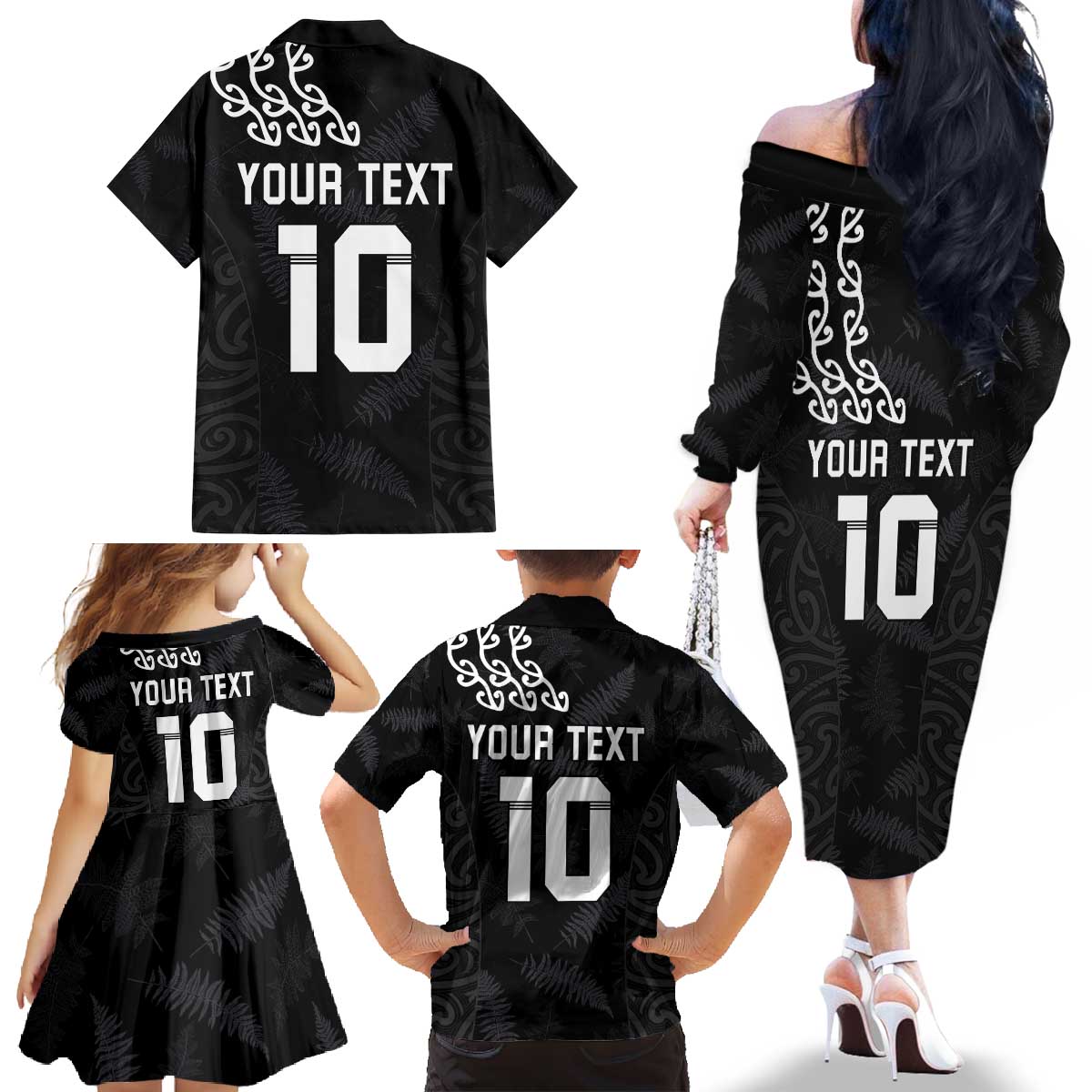 New Zealand Rugby Custom Family Matching Off The Shoulder Long Sleeve Dress and Hawaiian Shirt The Champions Aotearoa LT03 - Polynesian Pride