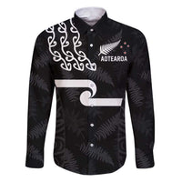 New Zealand Rugby Custom Family Matching Puletasi and Hawaiian Shirt The Champions Aotearoa LT03 Dad's Shirt - Long Sleeve Black - Polynesian Pride