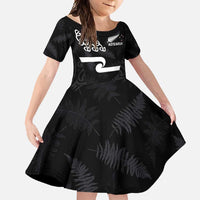 New Zealand Rugby Custom Family Matching Short Sleeve Bodycon Dress and Hawaiian Shirt The Champions Aotearoa LT03 Daughter's Dress Black - Polynesian Pride