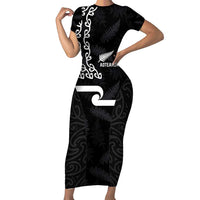 New Zealand Rugby Custom Family Matching Short Sleeve Bodycon Dress and Hawaiian Shirt The Champions Aotearoa LT03 Mom's Dress Black - Polynesian Pride