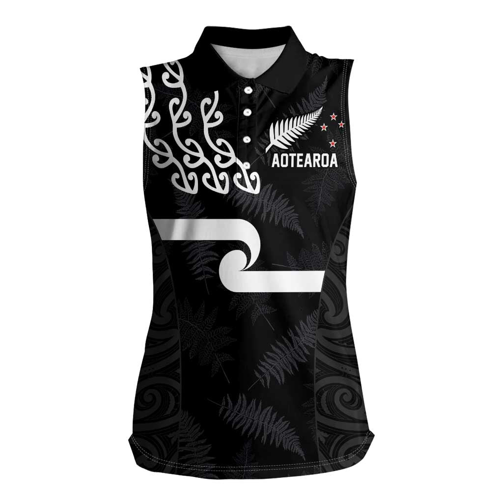 New Zealand Rugby Custom Women Sleeveless Polo Shirt The Champions Aotearoa LT03 Female Black - Polynesian Pride
