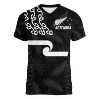 New Zealand Rugby Custom Women V-Neck T-Shirt The Champions Aotearoa LT03 Female Black - Polynesian Pride