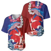 Hawaiian and Japanese Together Baseball Jersey The Whale and Koi Fish with Hinomaru and Lei LT03 - Polynesian Pride