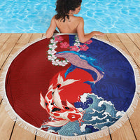 Hawaiian and Japanese Together Beach Blanket The Whale and Koi Fish with Hinomaru and Lei LT03 - Polynesian Pride