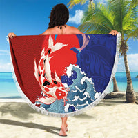 Hawaiian and Japanese Together Beach Blanket The Whale and Koi Fish with Hinomaru and Lei LT03 - Polynesian Pride
