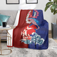 Hawaiian and Japanese Together Blanket The Whale and Koi Fish with Hinomaru and Lei