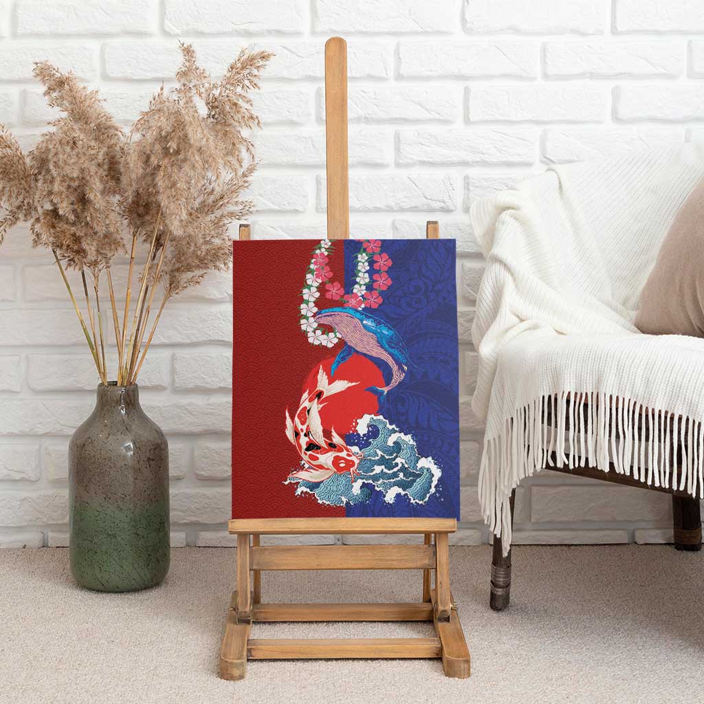 Hawaiian and Japanese Together Canvas Wall Art The Whale and Koi Fish with Hinomaru and Lei LT03 - Polynesian Pride