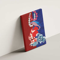 Hawaiian and Japanese Together Canvas Wall Art The Whale and Koi Fish with Hinomaru and Lei LT03 - Polynesian Pride