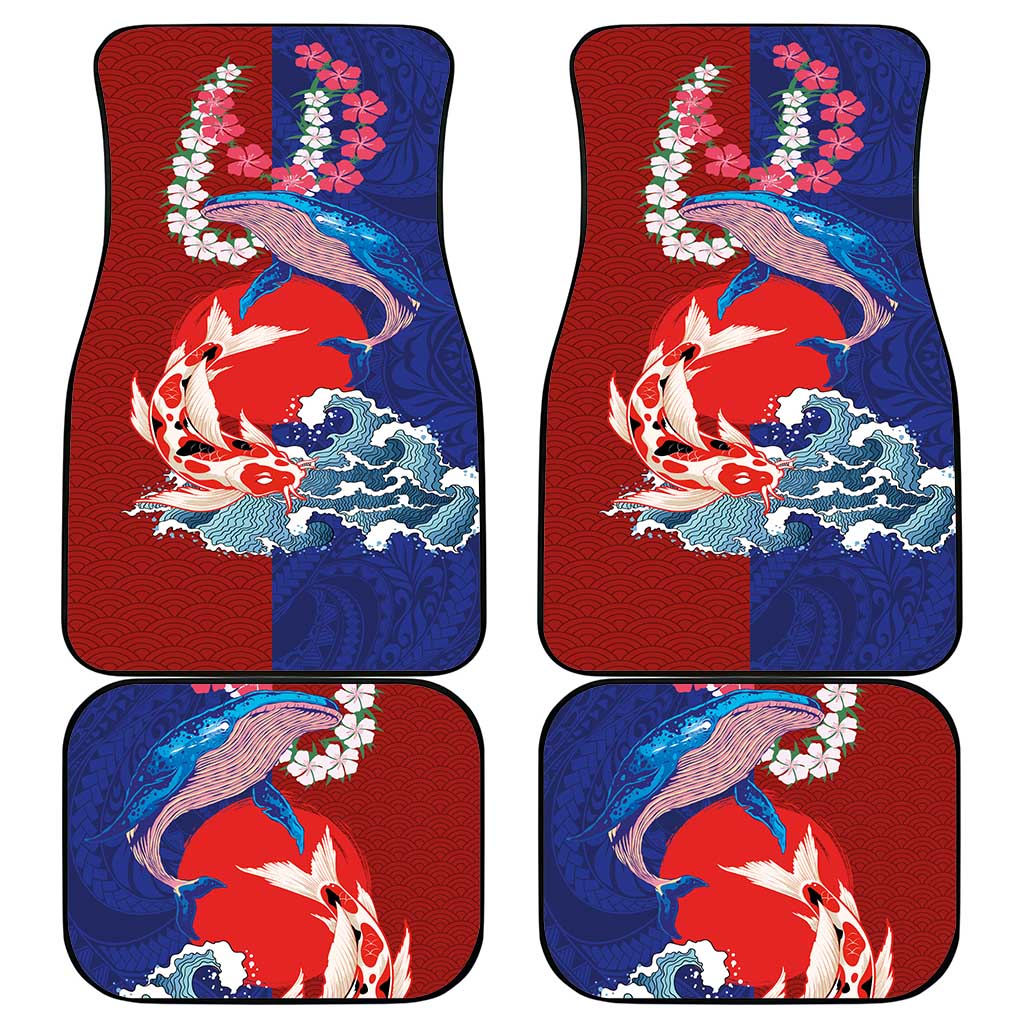 Hawaiian and Japanese Together Car Mats The Whale and Koi Fish with Hinomaru and Lei LT03 - Polynesian Pride