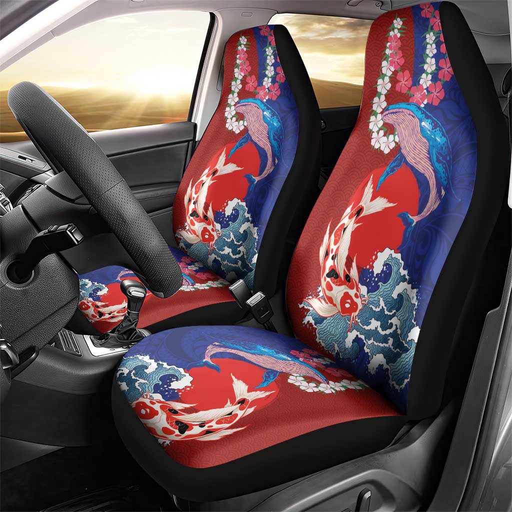 Hawaiian and Japanese Together Car Seat Cover The Whale and Koi Fish with Hinomaru and Lei LT03 - Polynesian Pride