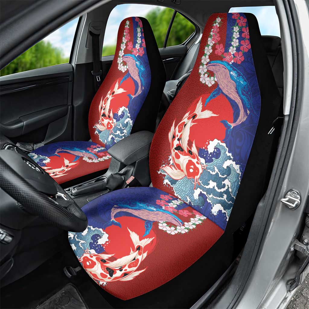 Hawaiian and Japanese Together Car Seat Cover The Whale and Koi Fish with Hinomaru and Lei LT03 - Polynesian Pride