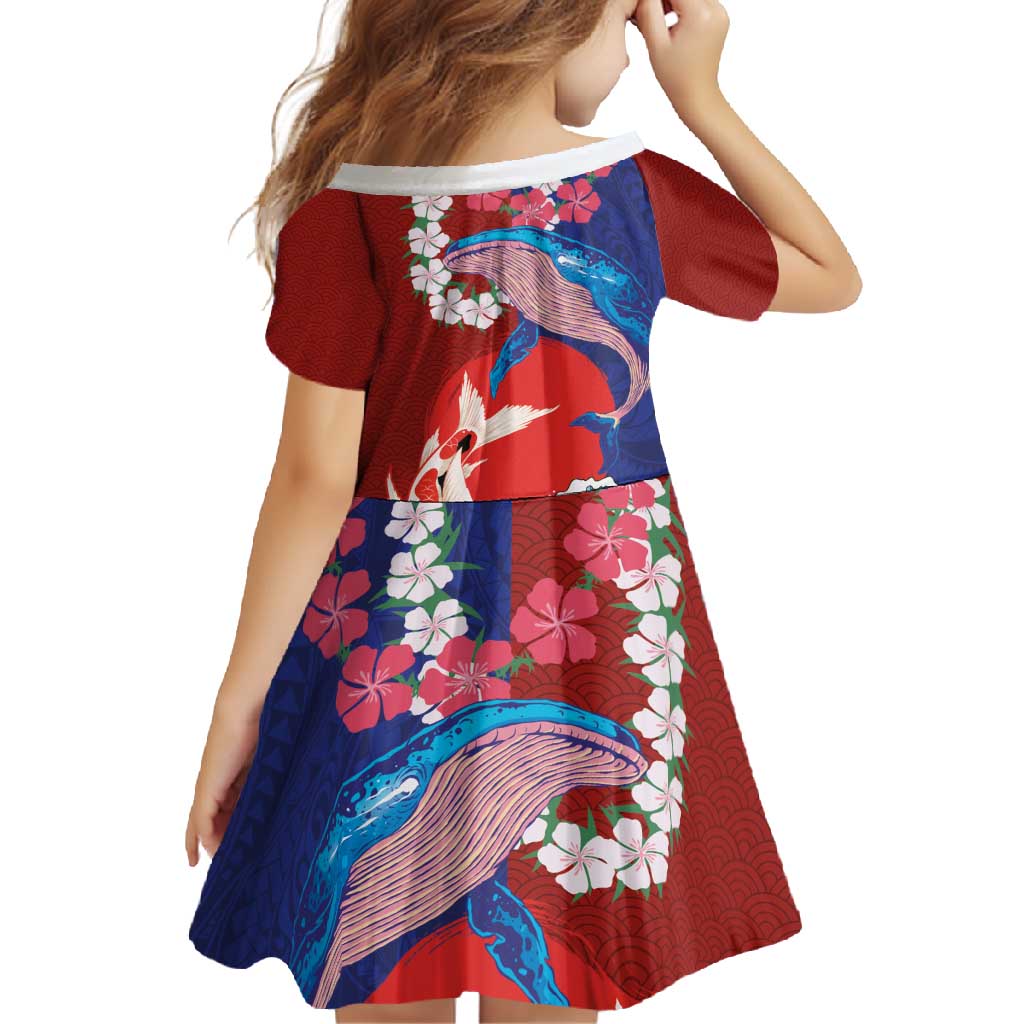 Hawaiian and Japanese Together Family Matching Off Shoulder Maxi Dress and Hawaiian Shirt The Whale and Koi Fish with Hinomaru and Lei LT03 - Polynesian Pride