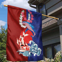 Hawaiian and Japanese Together Garden Flag The Whale and Koi Fish with Hinomaru and Lei LT03 - Polynesian Pride