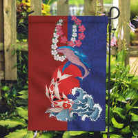 Hawaiian and Japanese Together Garden Flag The Whale and Koi Fish with Hinomaru and Lei LT03 Garden Flag Blue - Polynesian Pride