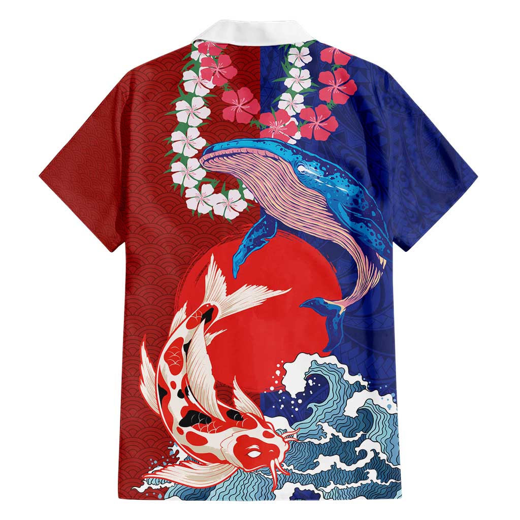 Hawaiian and Japanese Together Hawaiian Shirt The Whale and Koi Fish with Hinomaru and Lei LT03 - Polynesian Pride