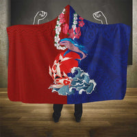 Hawaiian and Japanese Together Hooded Blanket The Whale and Koi Fish with Hinomaru and Lei LT03 - Polynesian Pride
