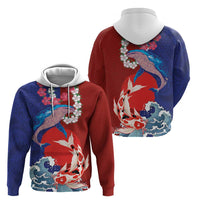 Hawaiian and Japanese Together Hoodie The Whale and Koi Fish with Hinomaru and Lei LT03 - Polynesian Pride