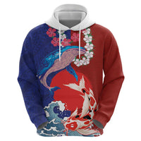 Hawaiian and Japanese Together Hoodie The Whale and Koi Fish with Hinomaru and Lei LT03 - Polynesian Pride