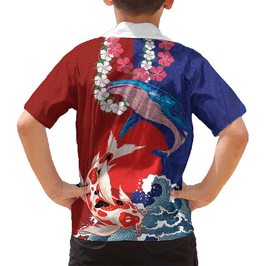 Hawaiian and Japanese Together Kid Hawaiian Shirt The Whale and Koi Fish with Hinomaru and Lei LT03 - Polynesian Pride