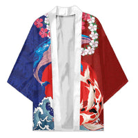 Hawaiian and Japanese Together Kimono The Whale and Koi Fish with Hinomaru and Lei LT03 Unisex Blue - Polynesian Pride