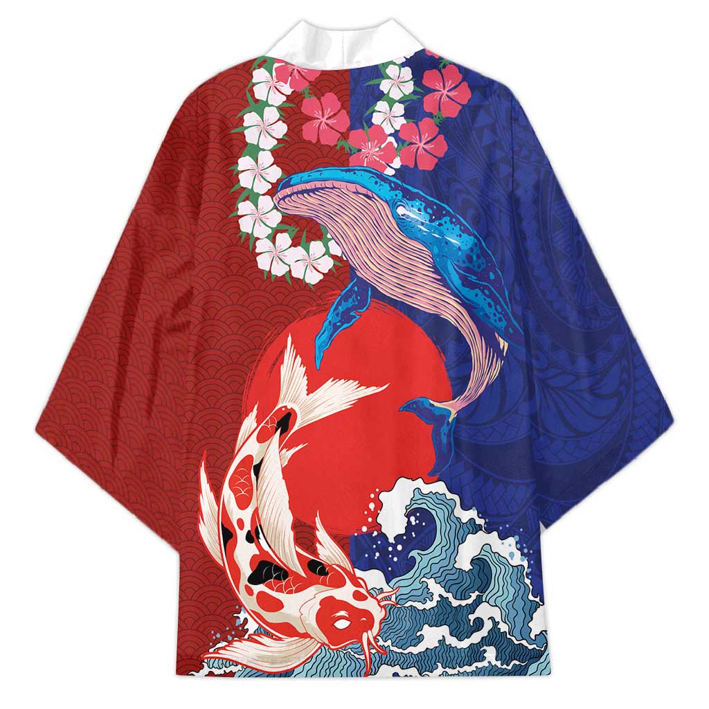 Hawaiian and Japanese Together Kimono The Whale and Koi Fish with Hinomaru and Lei LT03 - Polynesian Pride