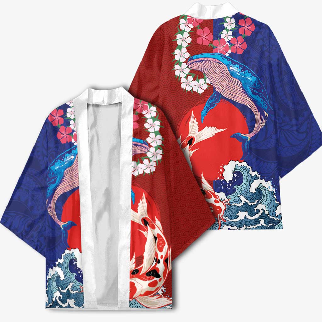 Hawaiian and Japanese Together Kimono The Whale and Koi Fish with Hinomaru and Lei LT03 - Polynesian Pride