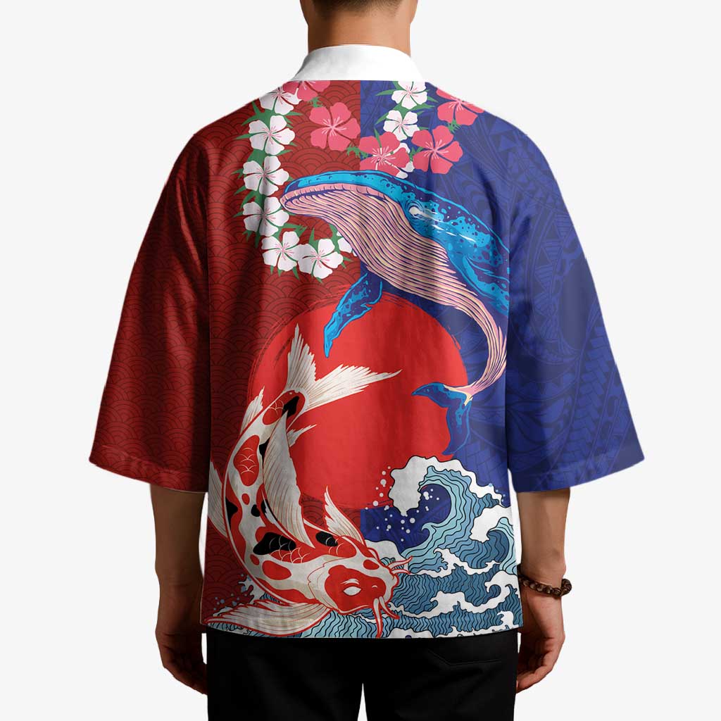 Hawaiian and Japanese Together Kimono The Whale and Koi Fish with Hinomaru and Lei LT03 - Polynesian Pride