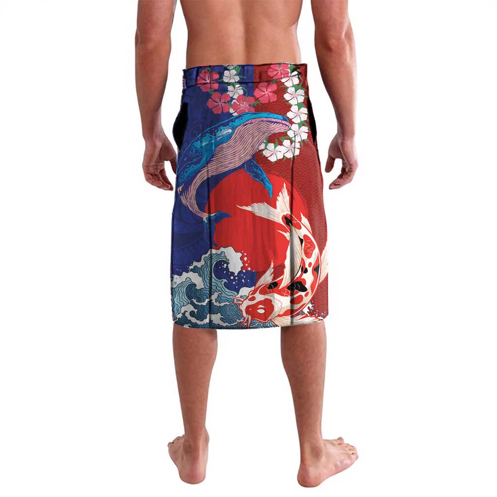 Hawaiian and Japanese Together Lavalava The Whale and Koi Fish with Hinomaru and Lei LT03 - Polynesian Pride