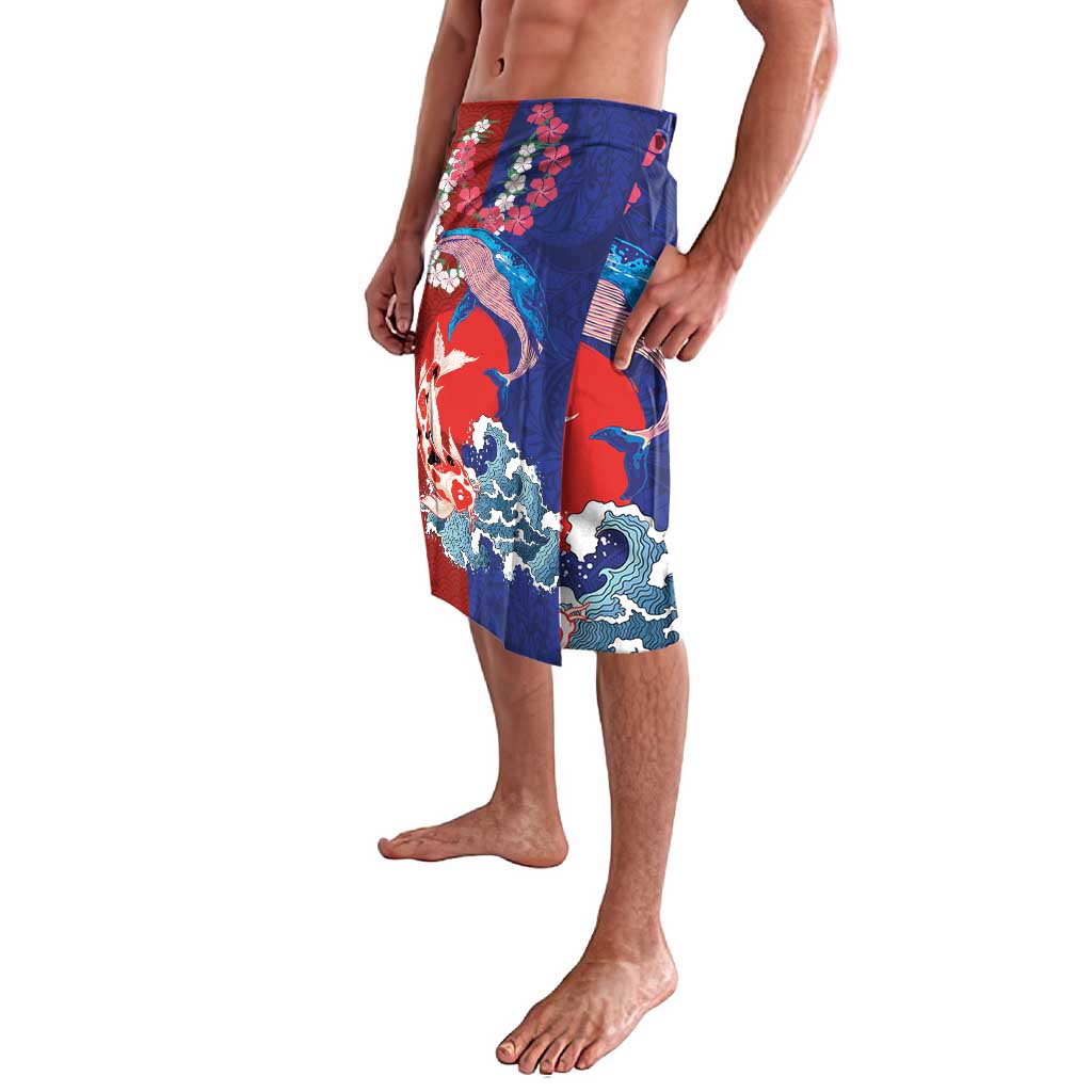 Hawaiian and Japanese Together Lavalava The Whale and Koi Fish with Hinomaru and Lei LT03 - Polynesian Pride