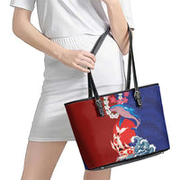 Hawaiian and Japanese Together Leather Tote Bag The Whale and Koi Fish with Hinomaru and Lei LT03 - Polynesian Pride