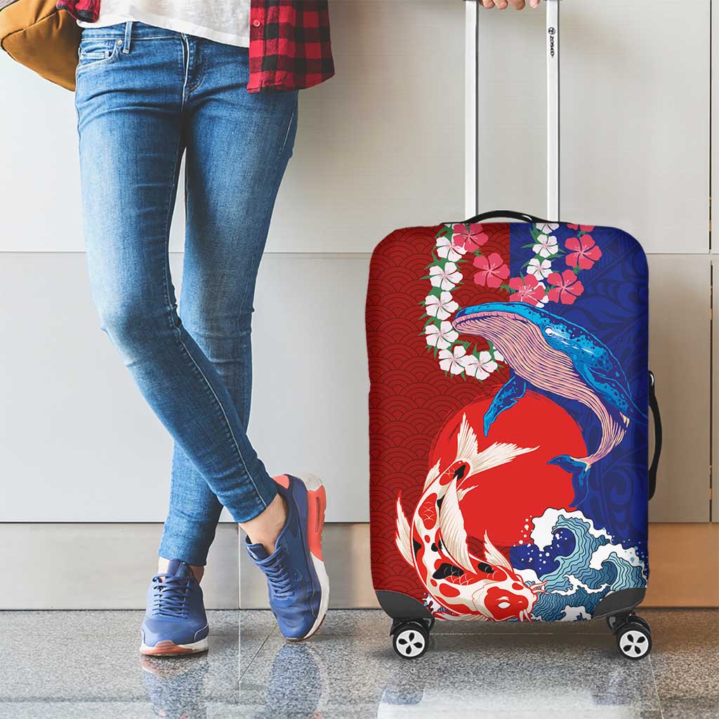 Hawaiian and Japanese Together Luggage Cover The Whale and Koi Fish with Hinomaru and Lei LT03 - Polynesian Pride