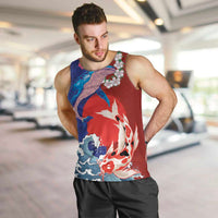 Hawaiian and Japanese Together Men Tank Top The Whale and Koi Fish with Hinomaru and Lei LT03 Blue - Polynesian Pride