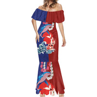 Hawaiian and Japanese Together Mermaid Dress The Whale and Koi Fish with Hinomaru and Lei LT03 - Polynesian Pride