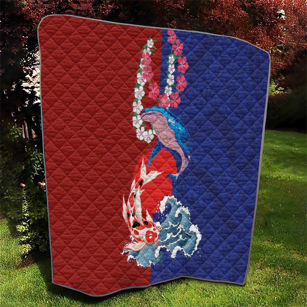 Hawaiian and Japanese Together Quilt The Whale and Koi Fish with Hinomaru and Lei LT03 - Polynesian Pride