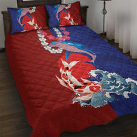 Hawaiian and Japanese Together Quilt Bed Set The Whale and Koi Fish with Hinomaru and Lei LT03 Blue - Polynesian Pride