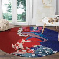 Hawaiian and Japanese Together Round Carpet The Whale and Koi Fish with Hinomaru and Lei LT03 - Polynesian Pride