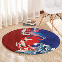 Hawaiian and Japanese Together Round Carpet The Whale and Koi Fish with Hinomaru and Lei LT03 - Polynesian Pride
