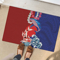 Hawaiian and Japanese Together Rubber Doormat The Whale and Koi Fish with Hinomaru and Lei LT03 - Polynesian Pride