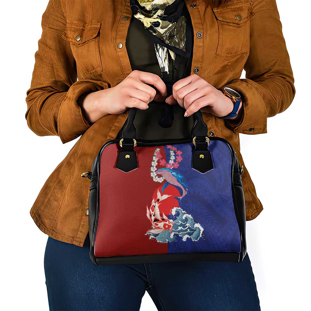 Hawaiian and Japanese Together Shoulder Handbag The Whale and Koi Fish with Hinomaru and Lei LT03 - Polynesian Pride