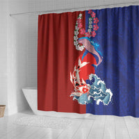 Hawaiian and Japanese Together Shower Curtain The Whale and Koi Fish with Hinomaru and Lei LT03 - Polynesian Pride