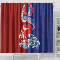 Hawaiian and Japanese Together Shower Curtain The Whale and Koi Fish with Hinomaru and Lei LT03 - Polynesian Pride