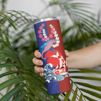Hawaiian and Japanese Together Skinny Tumbler The Whale and Koi Fish with Hinomaru and Lei LT03 - Polynesian Pride
