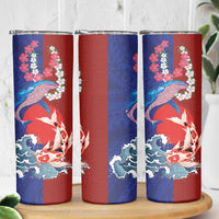 Hawaiian and Japanese Together Skinny Tumbler The Whale and Koi Fish with Hinomaru and Lei LT03 - Polynesian Pride