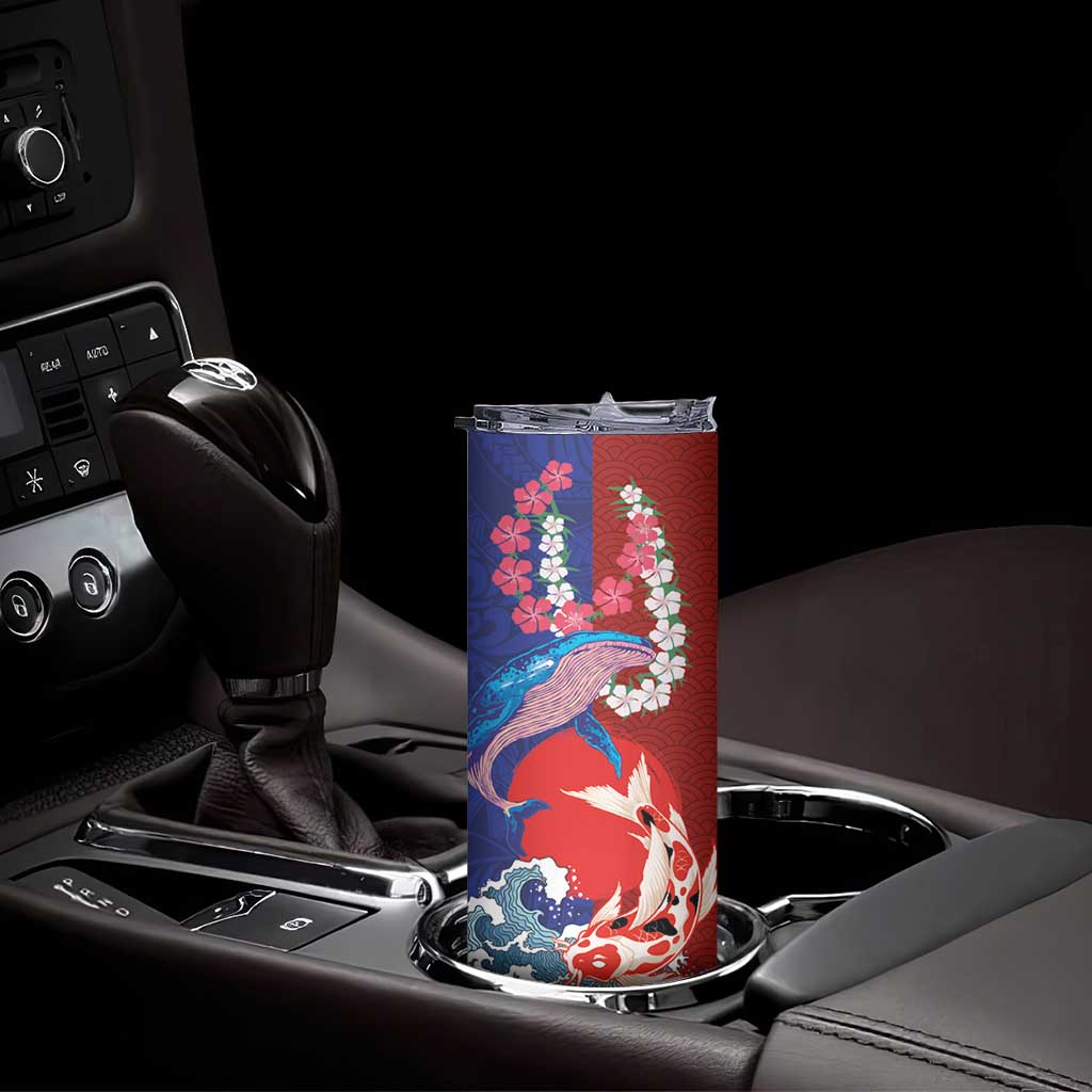 Hawaiian and Japanese Together Skinny Tumbler The Whale and Koi Fish with Hinomaru and Lei LT03 - Polynesian Pride