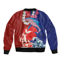 Hawaiian and Japanese Together Sleeve Zip Bomber Jacket The Whale and Koi Fish with Hinomaru and Lei LT03 - Polynesian Pride