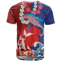 Hawaiian and Japanese Together T Shirt The Whale and Koi Fish with Hinomaru and Lei LT03 - Polynesian Pride