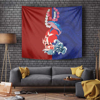 Hawaiian and Japanese Together Tapestry The Whale and Koi Fish with Hinomaru and Lei LT03 Blue - Polynesian Pride
