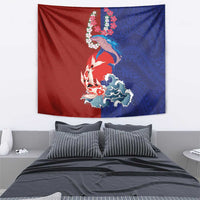 Hawaiian and Japanese Together Tapestry The Whale and Koi Fish with Hinomaru and Lei LT03 - Polynesian Pride