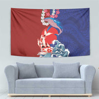 Hawaiian and Japanese Together Tapestry The Whale and Koi Fish with Hinomaru and Lei LT03 - Polynesian Pride
